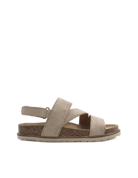 Vista lateral de sandalias bio hombre beige Santana99 Made in Spain