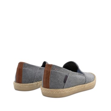 zapatilla alpargata hombre azul detalles camel vista trasera