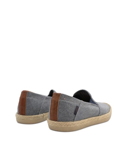 zapatilla alpargata hombre azul detalles camel vista trasera