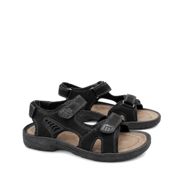 sandalia californiana negra hombre con triple ajuste de velcro