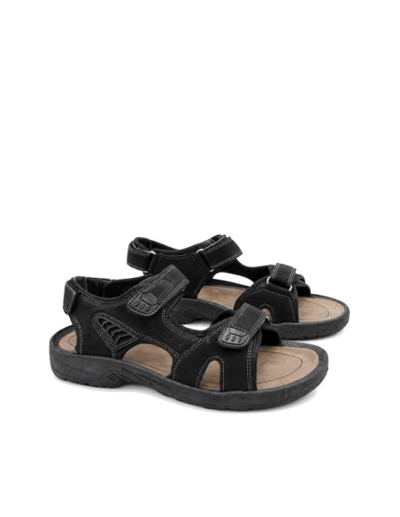 sandalia californiana negra hombre con triple ajuste de velcro