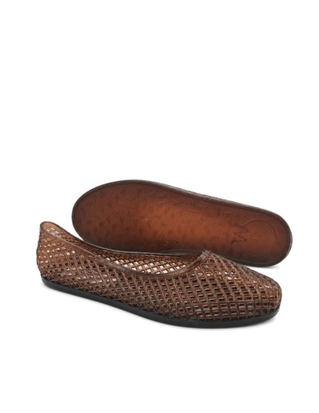 cangrejera goma mujer marrón diseño trenzado