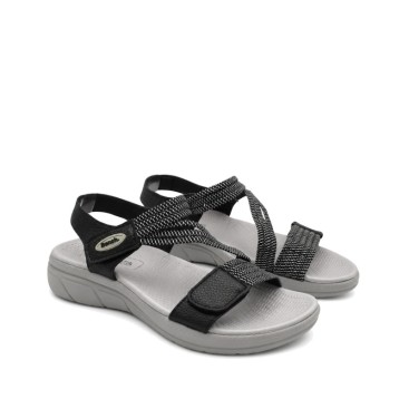 sandalia deportiva mujer negra con tiras elásticas cruzadas