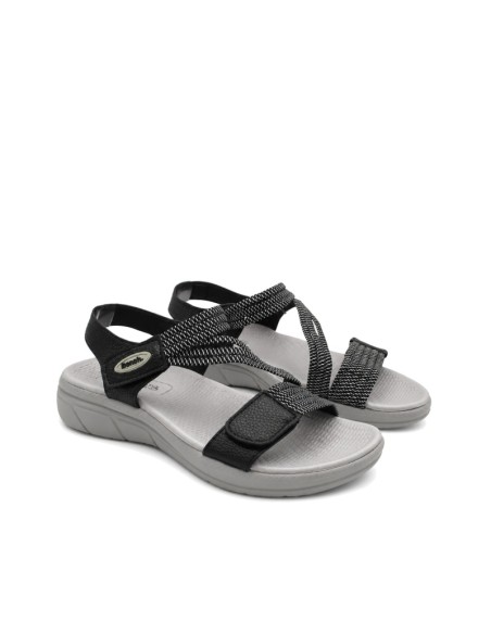 sandalia deportiva mujer negra con tiras elásticas cruzadas