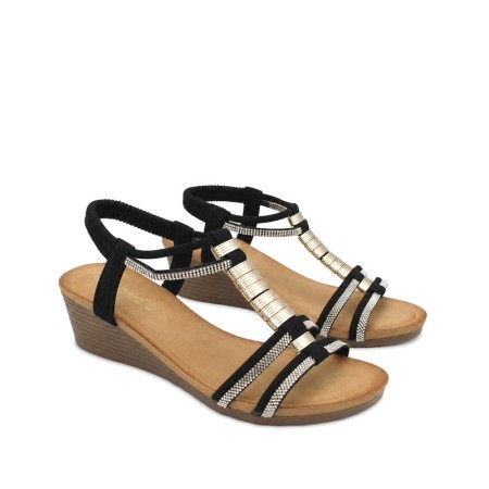 sandalia elegante negra con cuña cómoda de 4,5 cm