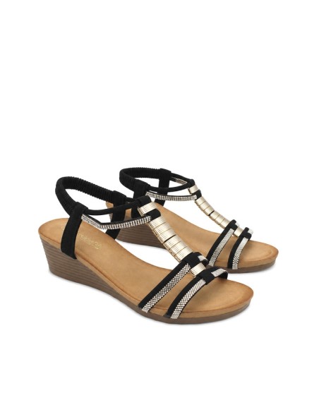 sandalia elegante negra con cuña cómoda de 4,5 cm