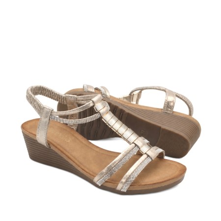 sandalia elegante oro suave mujer con pedrería brillante