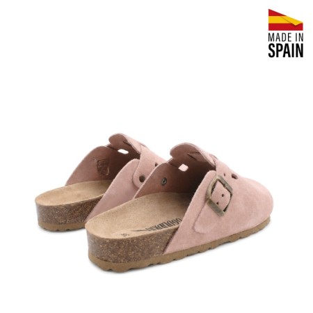 Zueco bio mujer color rosa empolvado con hebilla lateral