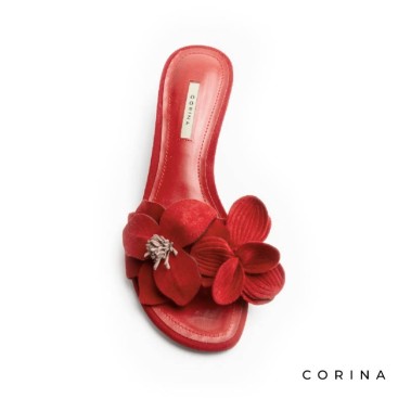 Sandalias rojas destalonadas con flores mujer