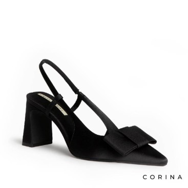 Zapato de fiesta negro Corina con punta fina y lazo