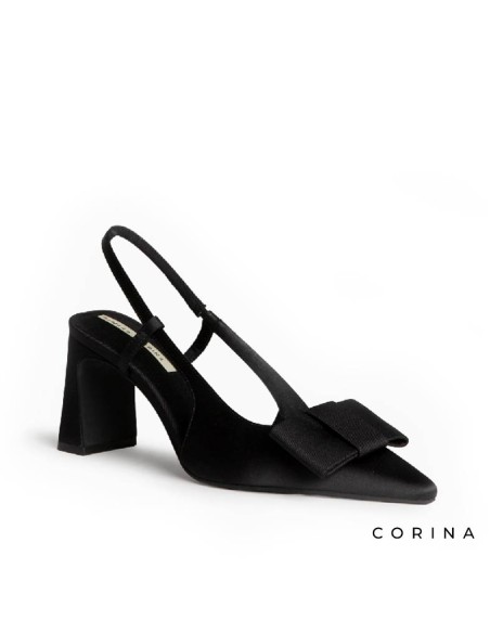 Zapato de fiesta negro Corina con punta fina y lazo