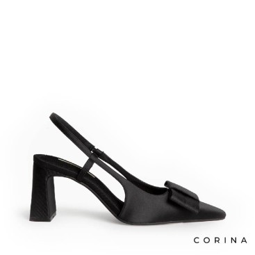 Zapato negro mujer vestir Corina M6255 de raso con lazo delantero