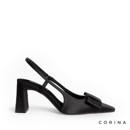 Zapato negro mujer vestir Corina M6255 de raso con lazo delantero