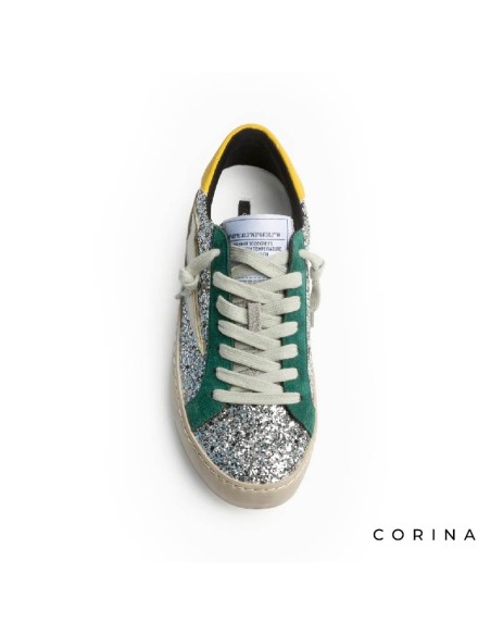 Sneaker Corina glitter plata mujer