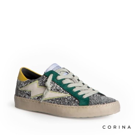 Zapatilla urbana mujer con rayo beige y glitter