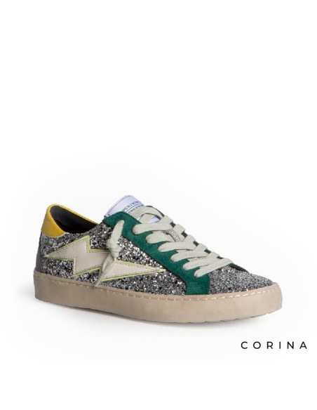 Zapatilla urbana mujer con rayo beige y glitter