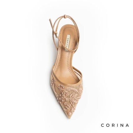 Zapato de vestir arena con flores bordadas