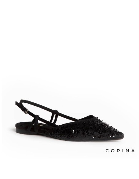 Zapatos planos negros de fiesta Corina con lentejuelas