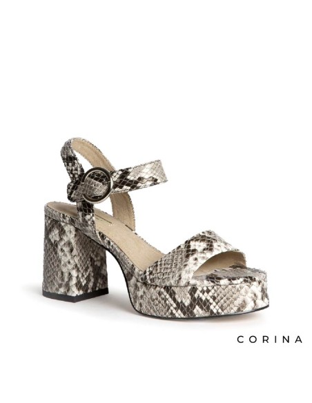 Sandalias de plataforma efecto serpiente con hebilla circular
