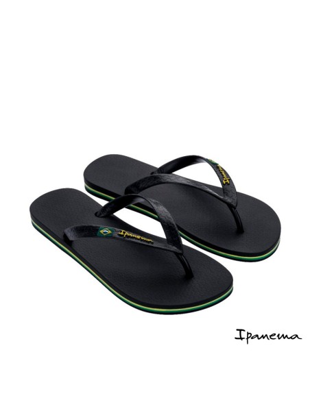 Chanclas Ipanema niño negras de goma con detalle bandera de Brasil