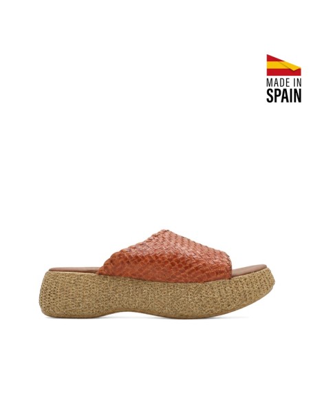 Zueco Multicolor de Plataforma Toscana con piel trenzada coral y verde oliva