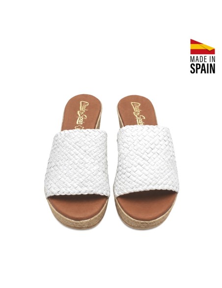 Zueco color trenzado Positano blanco de piel Made in Spain vista frontal