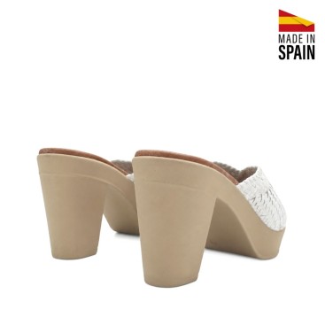 Sandalia mujer blanca con tacón ancho y plataforma