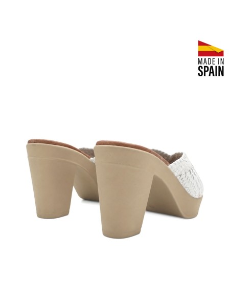 Sandalia mujer blanca con tacón ancho y plataforma