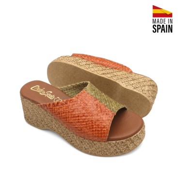 cuña esparto mujer naranja teja bicolor plataforma natural