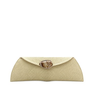 Bolso clutch rafia beige con piedra decorativa