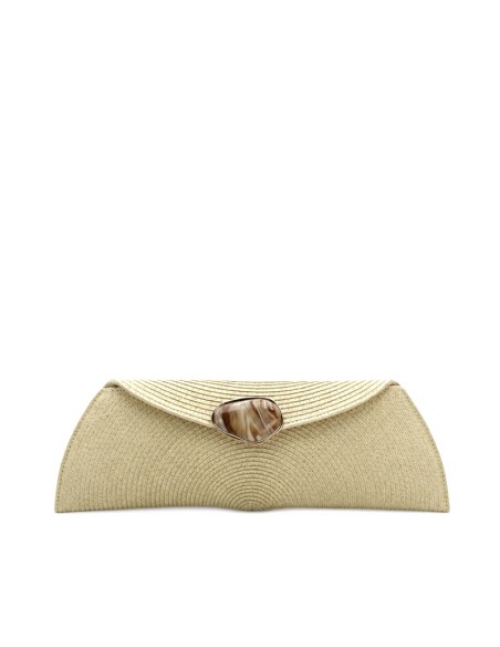 Bolso clutch rafia beige con piedra decorativa