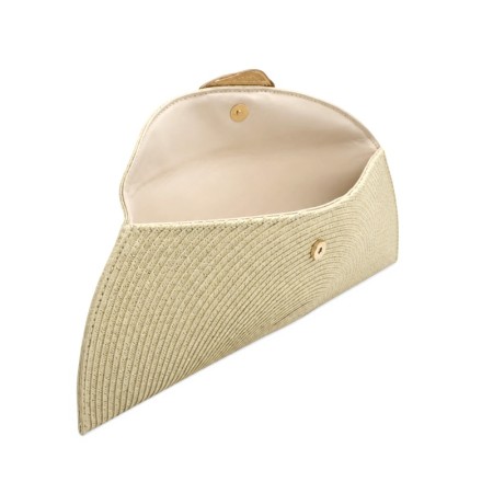 Clutch beige de rafia con solapa y cierre clip