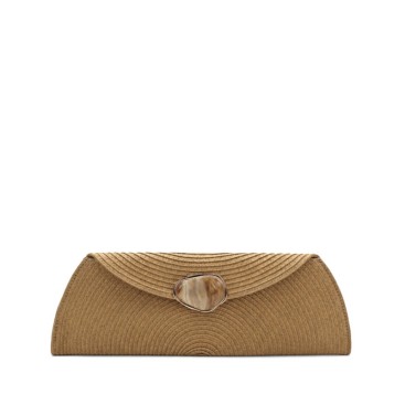 Bolso clutch rafia camel con piedra decorativa