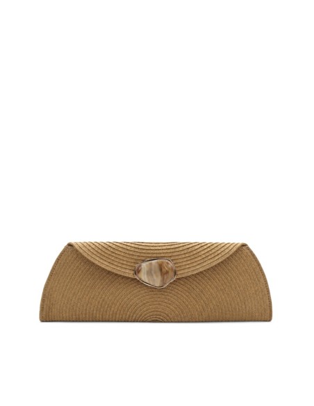 Bolso clutch rafia camel con piedra decorativa