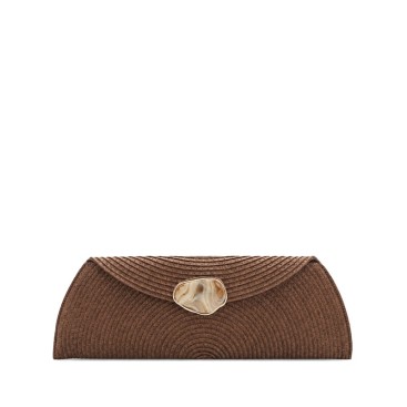 Bolso clutch rafia marrón con piedra decorativa
