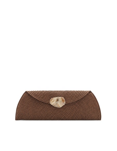 Bolso clutch rafia marrón con piedra decorativa