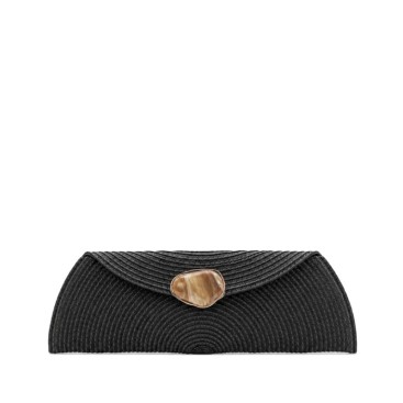 Bolso clutch rafia negro con piedra decorativa