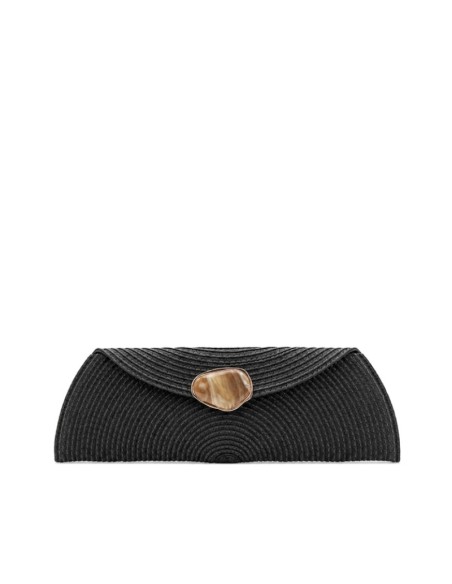 Bolso clutch rafia negro con piedra decorativa