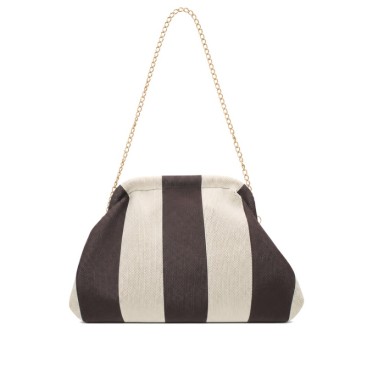 Bolso de mano marrón y beige con cadena dorada