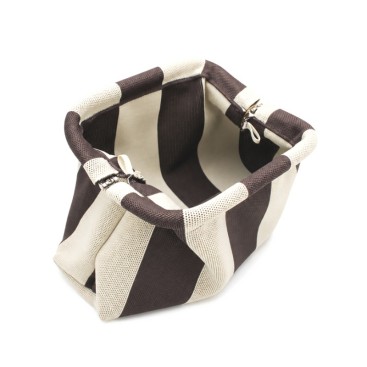 Interior de bolso textil marrón y beige de rayas