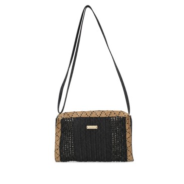 Bolso bandolera de rafia negro con asa regulable