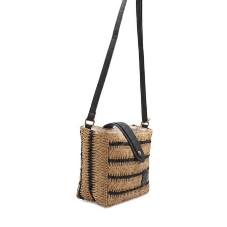 Bolso bandolera natural y negro con interior de tela y bolsillo con cremallera
