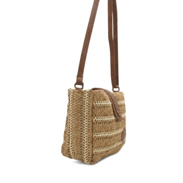 Bolso pequeño de rafia natural con asa larga regulable y cremallera