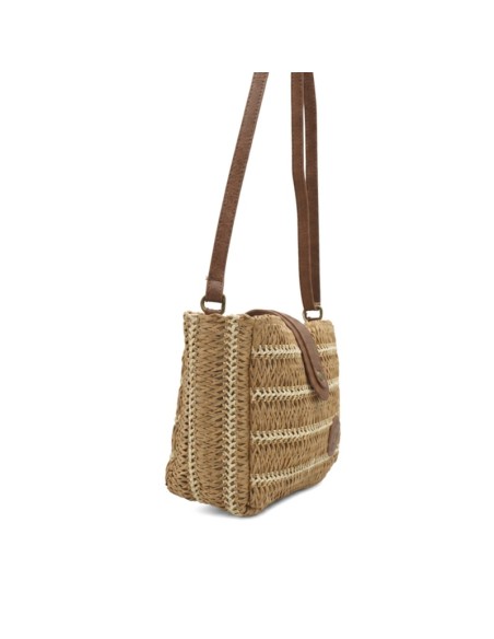 Bolso pequeño de rafia natural con asa larga regulable y cremallera