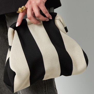 bolso tela rayas negro y beige