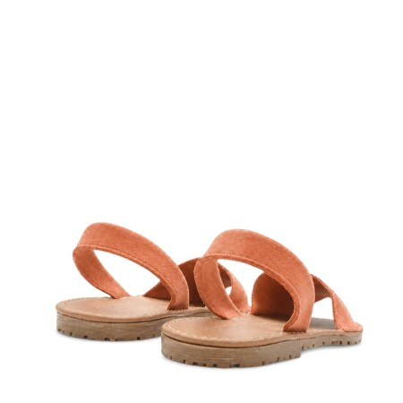 Abarcas mujer coral de serraje con suela caramelo