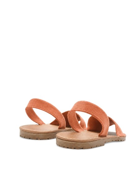 Abarcas mujer coral de serraje con suela caramelo