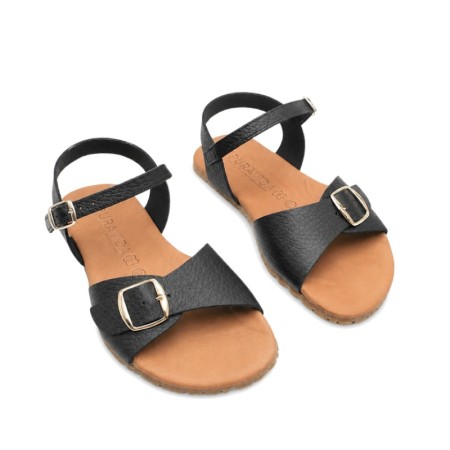 sandalias barefoot mujer negras piel hebillas