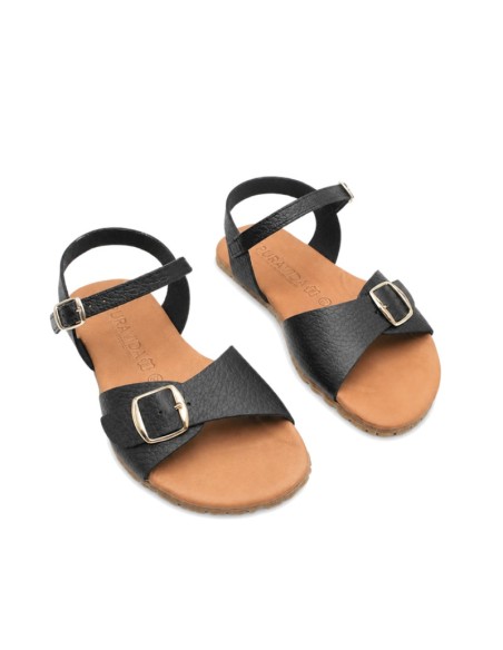 sandalias barefoot mujer negras piel hebillas
