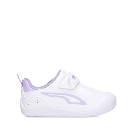 Zapatillas Puma Kitten bebé blancas y lila con cierre adherente